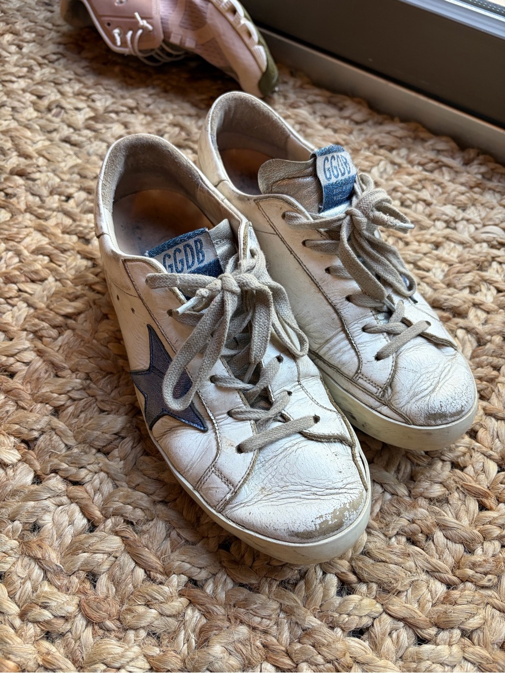 Golden Goose Kids White Leather Sneakers with Blue Star Accent